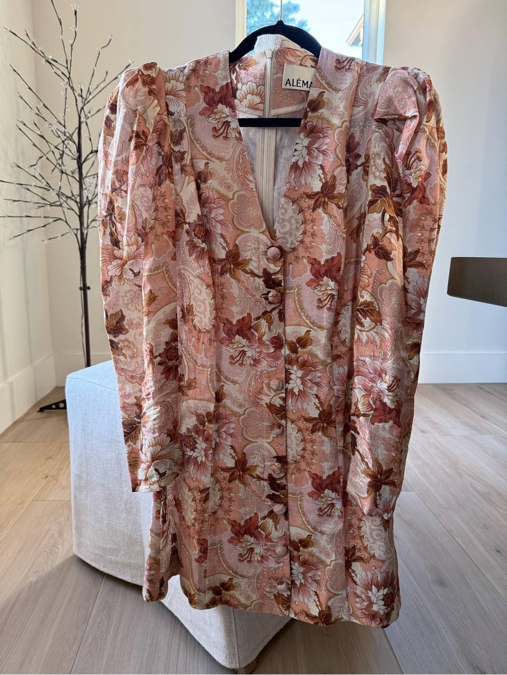 Alemais Pink and Brown Floral Puff-Sleeve Mini Dress 10